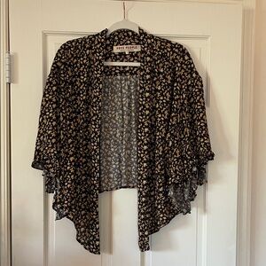 Free People Black and Gold Floral Kimono
